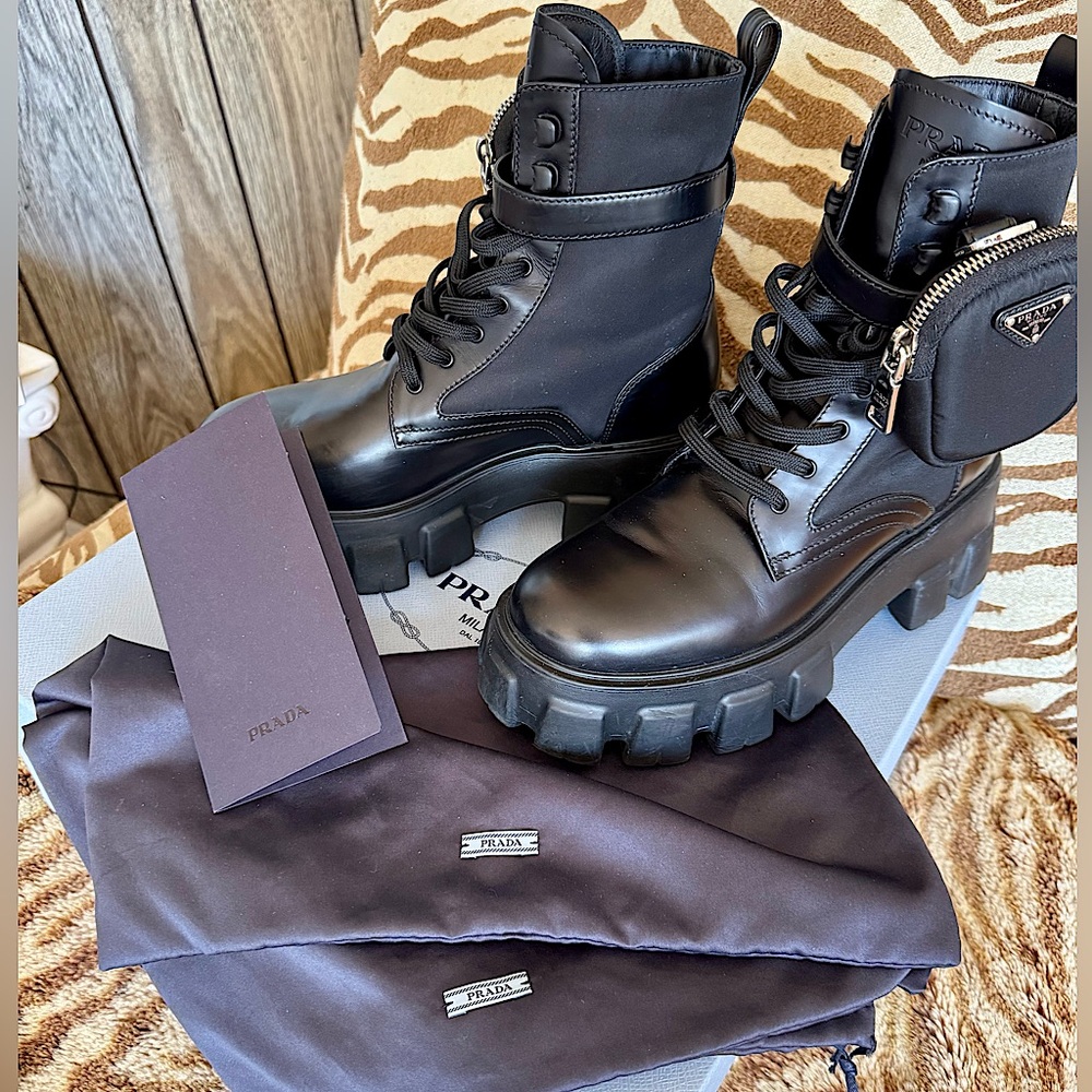 Prada Black Monolith Boots w/Zipper Pouch